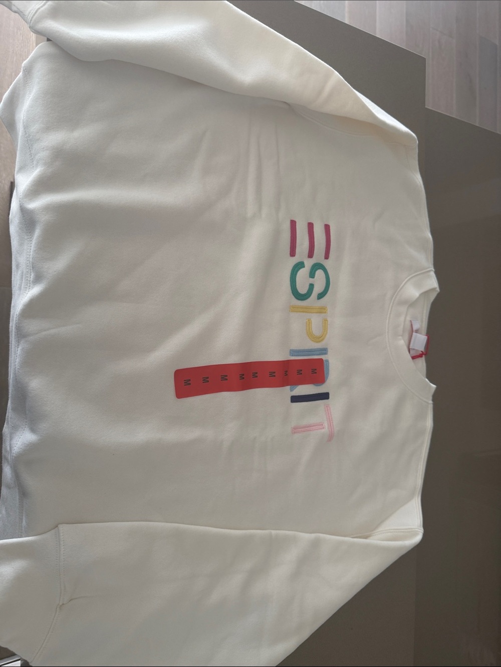 Costco ESPRIT Cream Sweatshirt with Multicolor Embroidered Logo - Picture 2 of 2